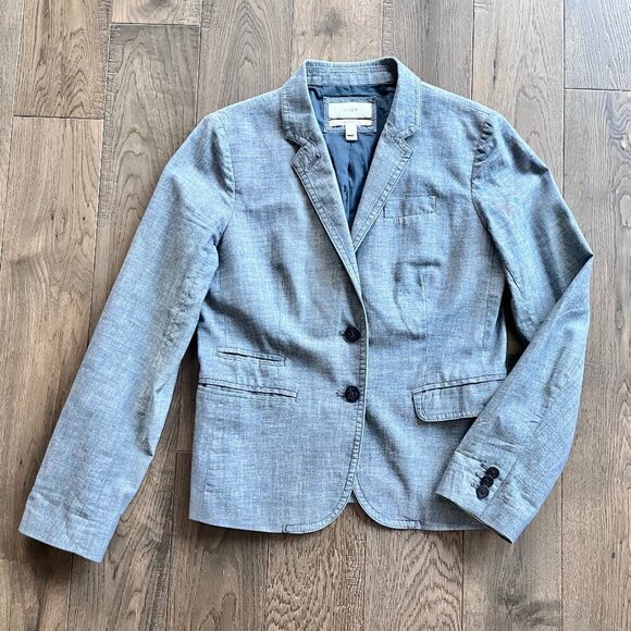 J. Crew Schoolboy Blazer Chambray Blue 100% Cotton Size 2 Classic Jacket - Picture 1 of 4